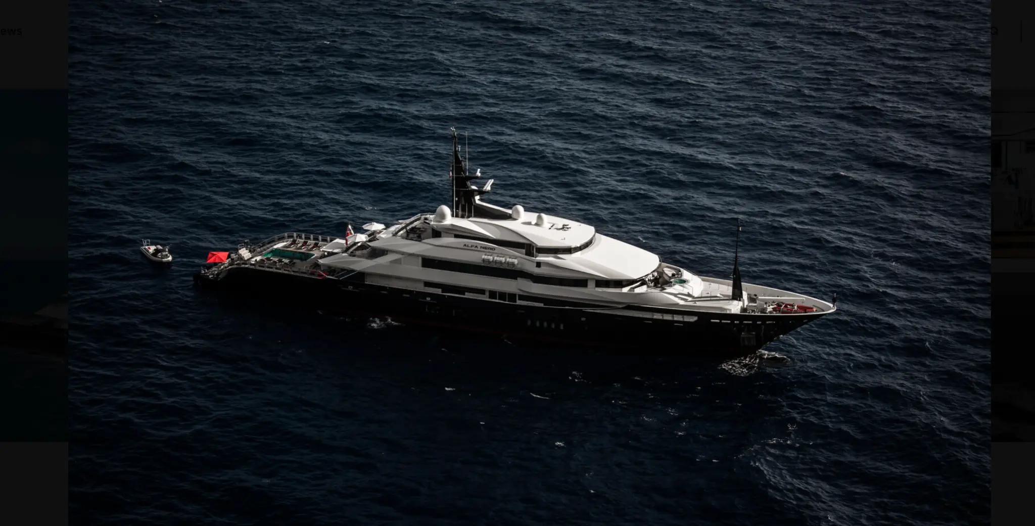 ALFA NERO aerial view at sea with tender alongside