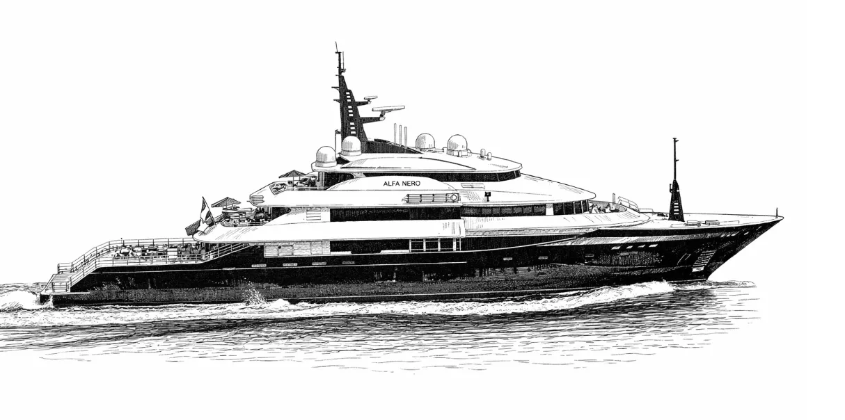 ALFA NERO 82m Oceanco superyacht technical line drawing with specifications